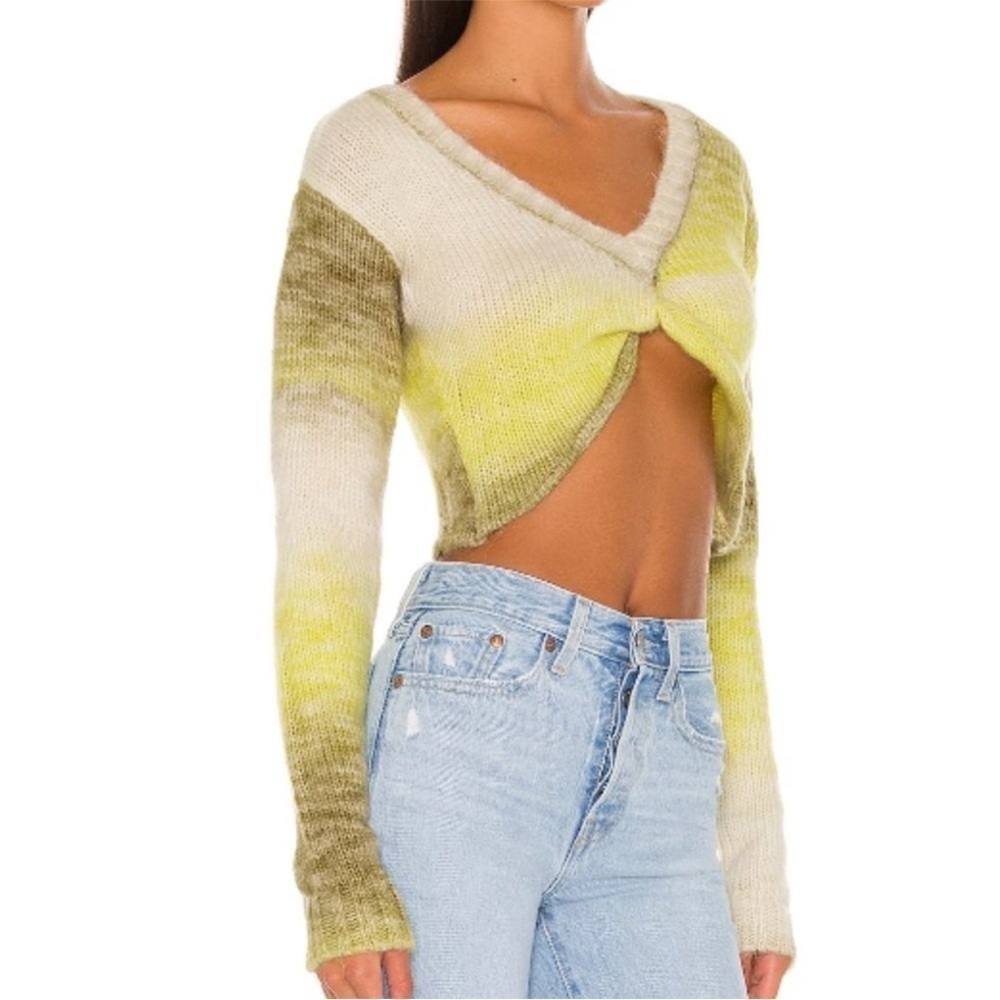 For Love & Lemons Celeste Twist Front Crop Sweater in Green Size XS NWT - Picture 2 of 4